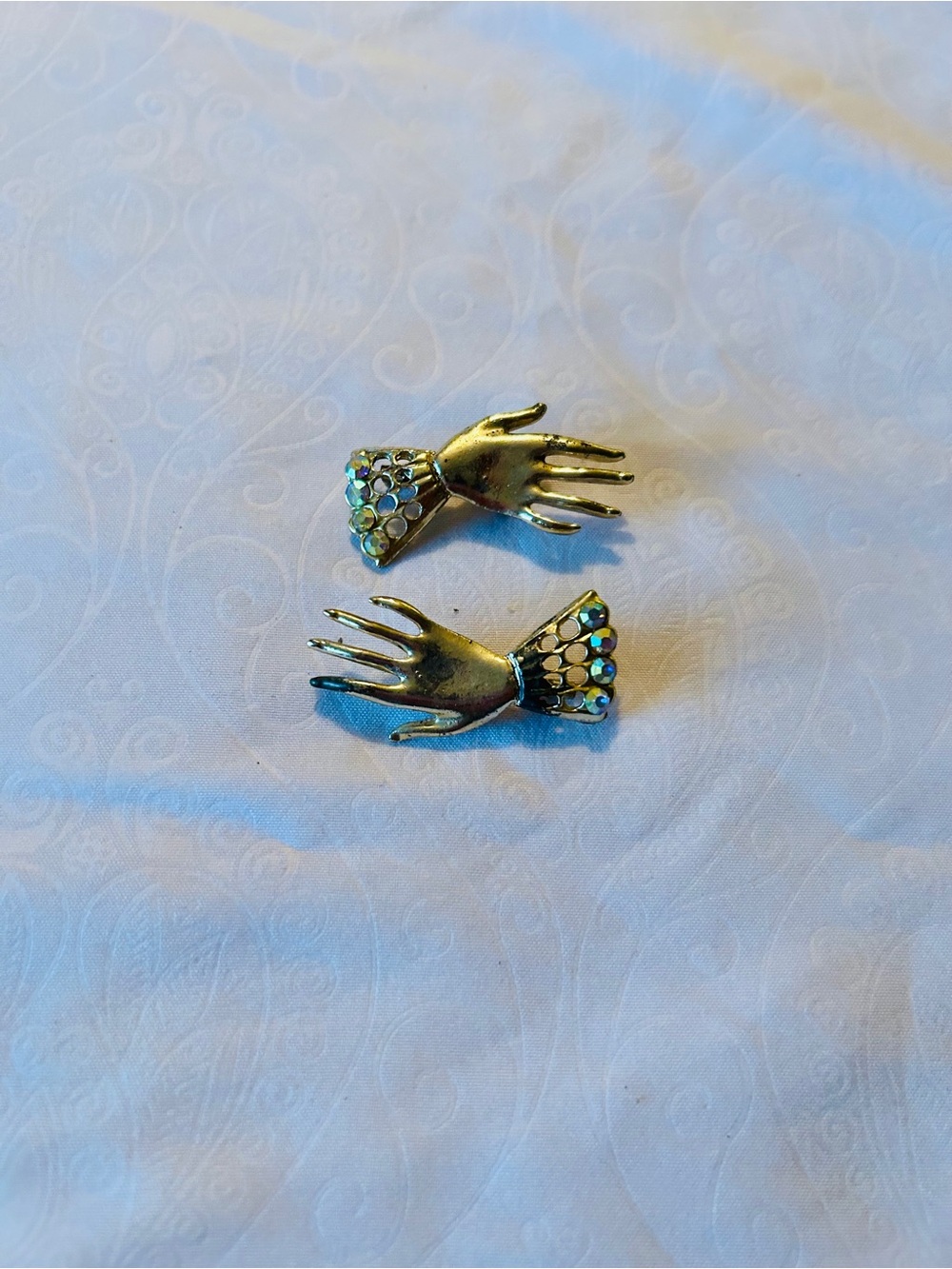 Vintage 40s- 50s era Gold Hand-Shaped Rhinestone Collar or Scatter Pins
